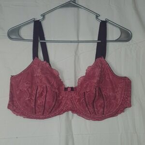 Adore Me Balconette Bra 42D Hannah Unlined #1316 Pink Black Lace Underwire